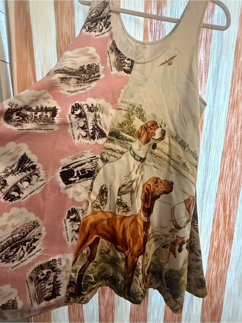 Anthropologie Beige and Dusty Pink Dog Print Tank Dress - Picture 5 of 6